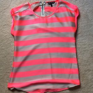 Express Neon pink and gold striped silky blouse